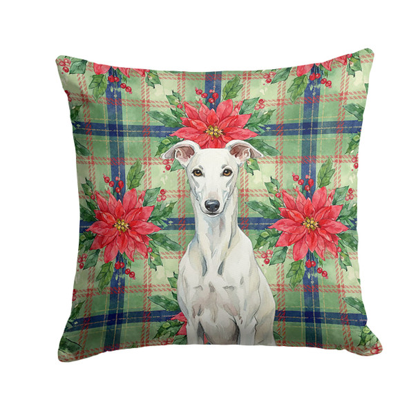 White Greyhound Christmas Poinsettias Throw Pillow 18" x 18" product image at NuMercy