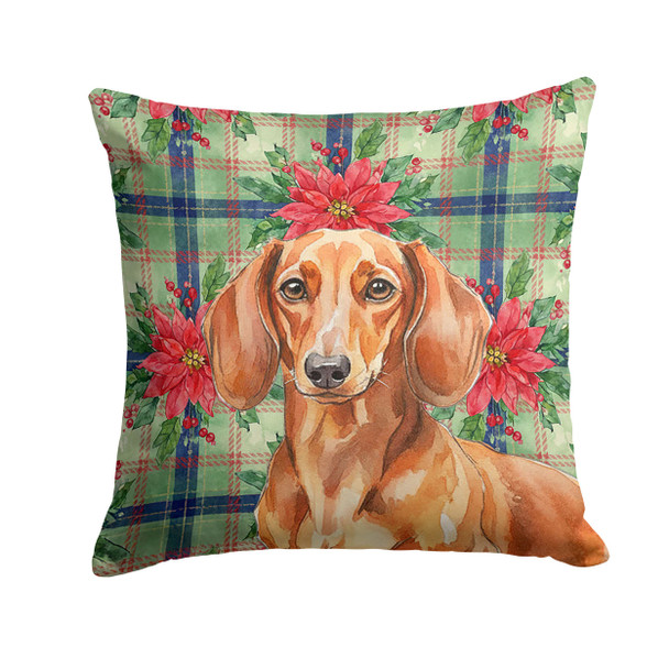Red Brown Dachshund Christmas Poinsettias Throw Pillow 18" x 18" product image at NuMercy