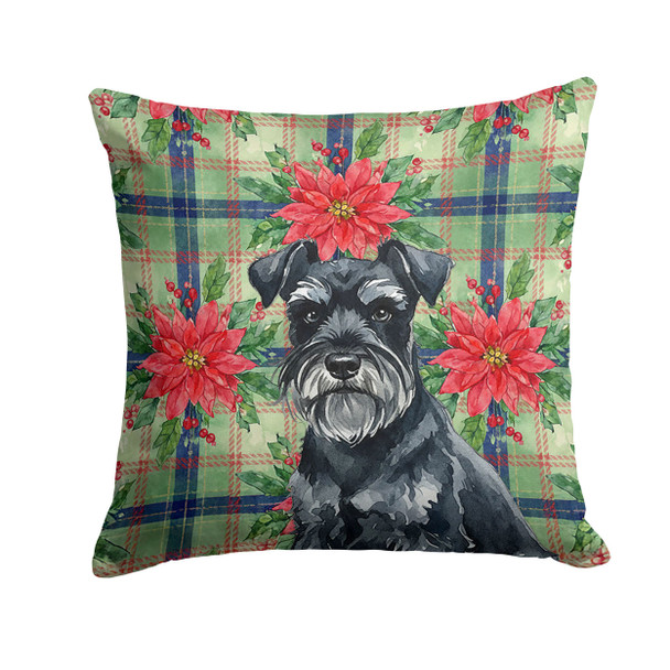 Black Miniature Schnauzer Christmas Poinsettias Throw Pillow 18" x 18" product image at NuMercy
