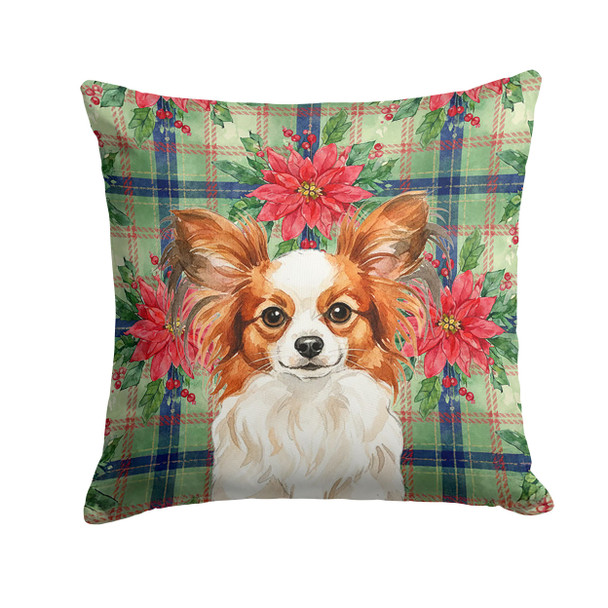 White with Red Papillon Christmas Poinsettias Throw Pillow 18" x 18" product image at NuMercy