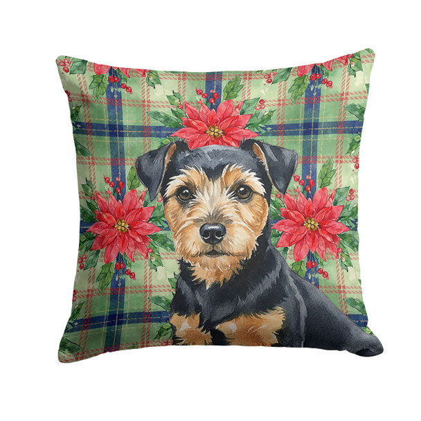 Black and Tan Norfolk Terrier Christmas Poinsettias Throw Pillow 18" x 18" product image at NuMercy