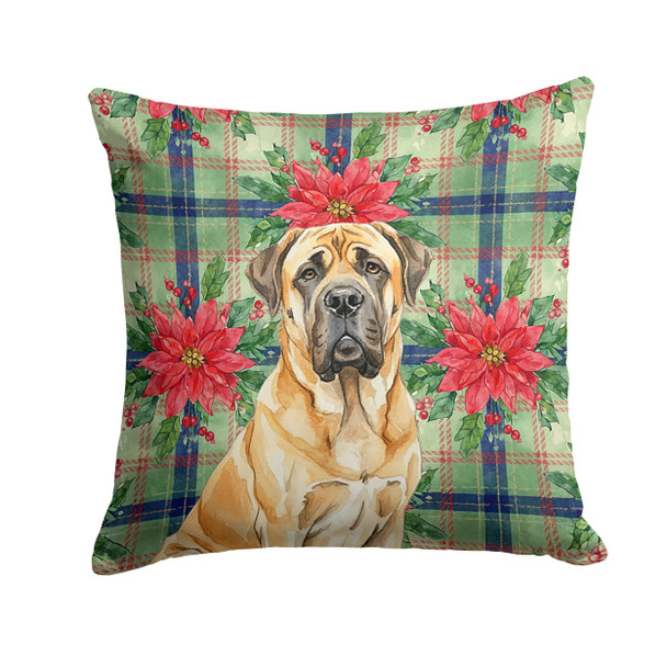Fawn English Mastiff Christmas Poinsettias Throw Pillow 18" x 18" product image at NuMercy