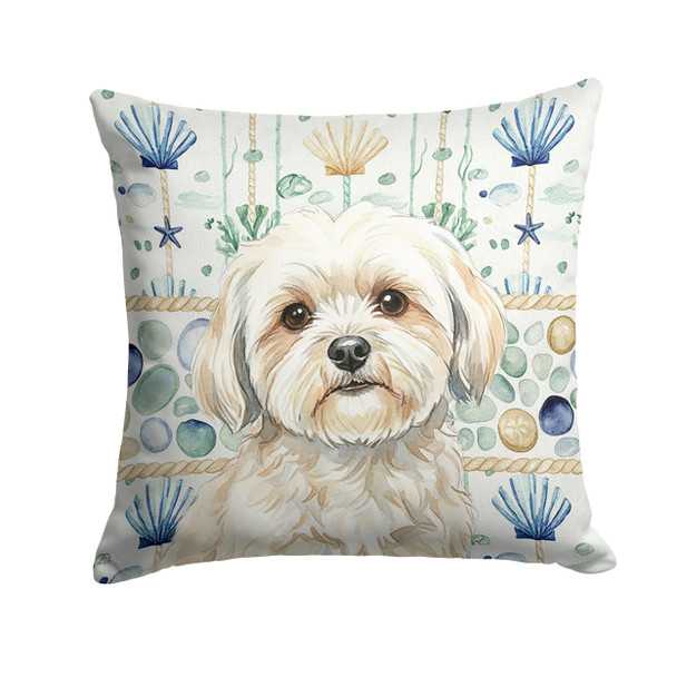 White Lhasa Apso Coastal Sea Glass Throw Pillow 18" x 18" product image at NuMercy