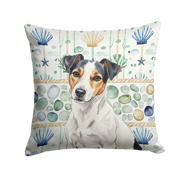 White with Black Markings Russell Terrier Coastal Sea Glass Throw Pillow 18" x 18" product image at NuMercy