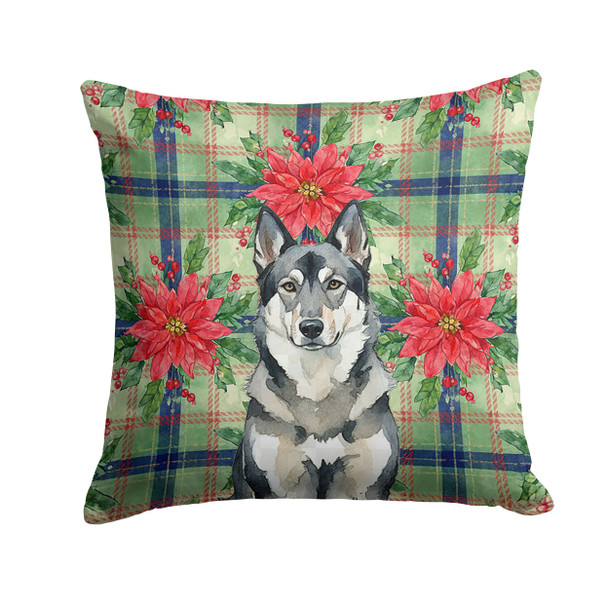Norwegian Elkhound Christmas Poinsettias Throw Pillow 18" x 18" product image at NuMercy