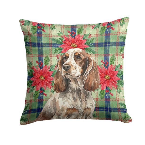 Liver Roan English Cocker Spaniel Christmas Poinsettias Throw Pillow 18" x 18" product image at NuMercy