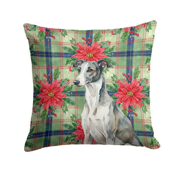 Black and White Greyhound Christmas Poinsettias Throw Pillow 18" x 18" product image at NuMercy