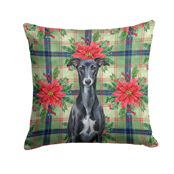 Black Whippet Christmas Poinsettias Throw Pillow 18" x 18" product image at NuMercy