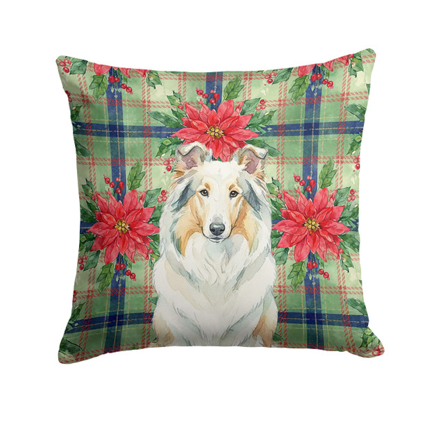 White Collie Christmas Poinsettias Throw Pillow 18" x 18" product image at NuMercy