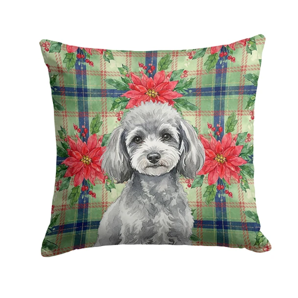 Toy Silver Poodle Christmas Poinsettias Throw Pillow 18" x 18" product image at NuMercy