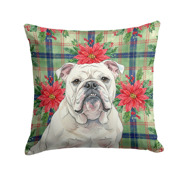 White English Bulldog Christmas Poinsettias Throw Pillow 18" x 18" product image at NuMercy