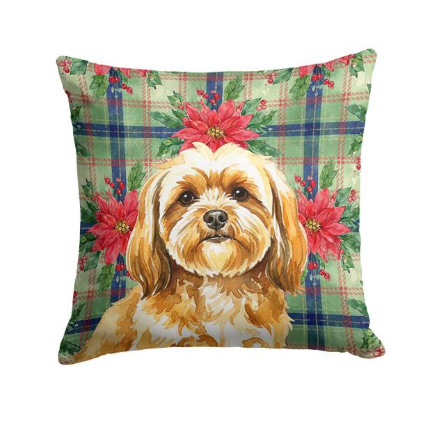 Gold Lhasa Apso Christmas Poinsettias Throw Pillow 18" x 18" product image at NuMercy