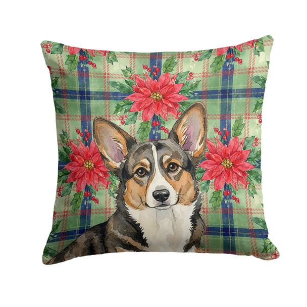 Brindle Cardigan Welsh Corgi Christmas Poinsettias Throw Pillow 18" x 18" product image at NuMercy