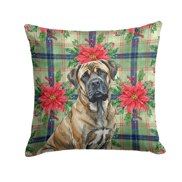 Brindle Mastiff Christmas Poinsettias Throw Pillow 18" x 18" product image at NuMercy