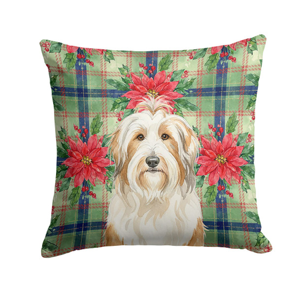 White and Tan Bearded Collie Christmas Poinsettias Throw Pillow 18" x 18" product image at NuMercy