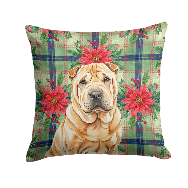 Red Shar Pei Christmas Poinsettias Throw Pillow 18" x 18" product image at NuMercy