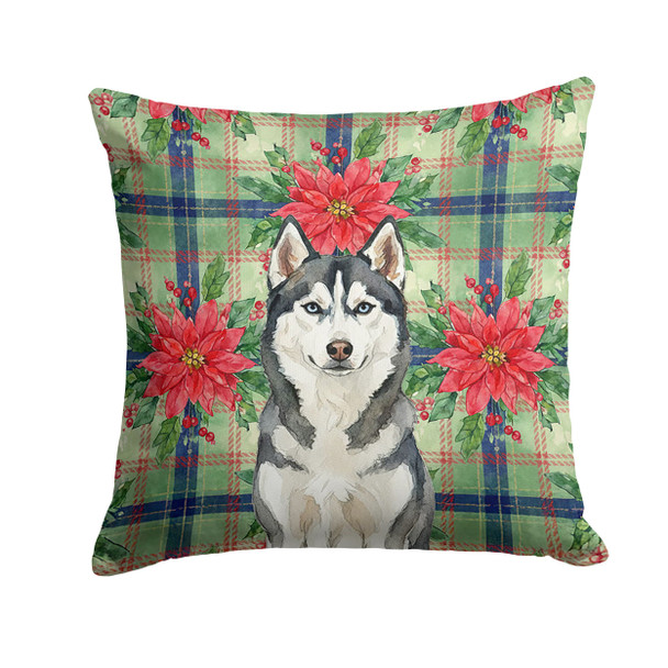 Siberian Husky Christmas Poinsettias Throw Pillow 18" x 18" product image at NuMercy