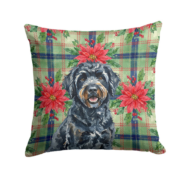 Black Portuguese Water Dog Christmas Poinsettias Throw Pillow 18" x 18" product image at NuMercy