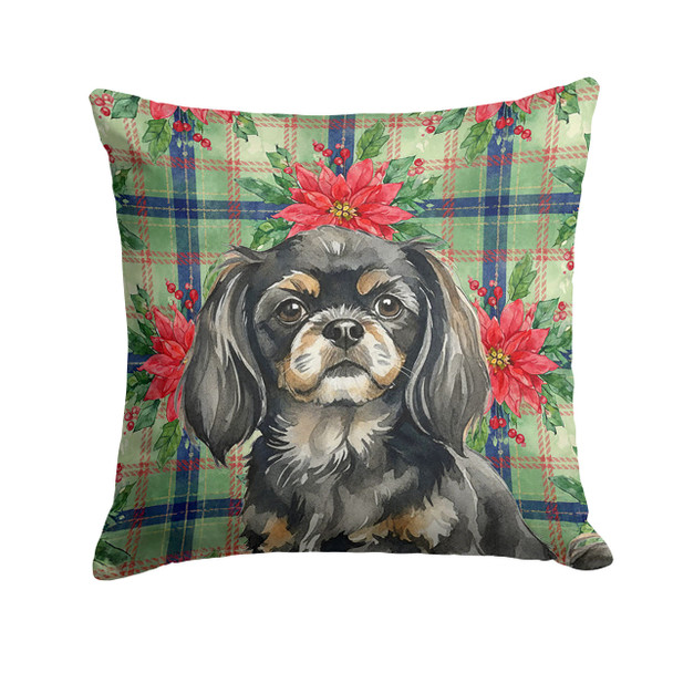 Black and Tan Tibetan Spaniel Christmas Poinsettias Throw Pillow 18" x 18" product image at NuMercy