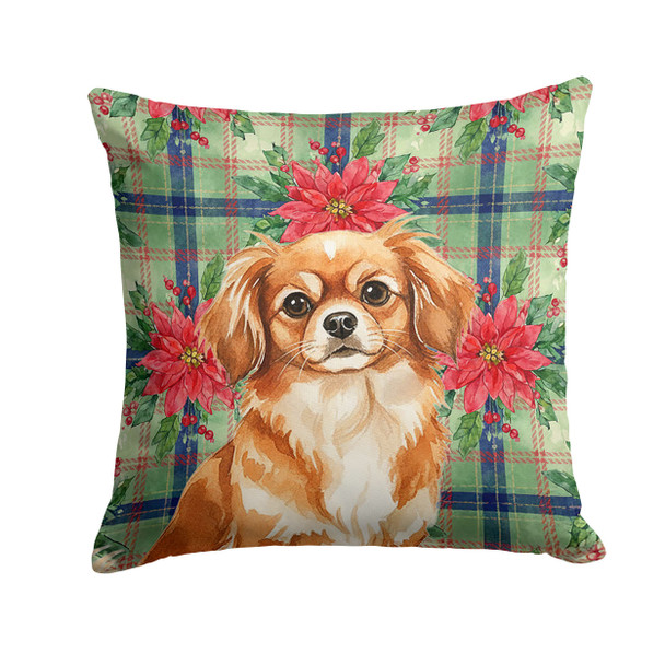 Red Tibetan Spaniel Christmas Poinsettias Throw Pillow 18" x 18" product image at NuMercy