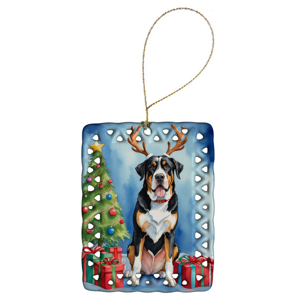 Greater Swiss Mountain Dog Christmas Reindeer Porcelain Ornament product image at NuMercy
