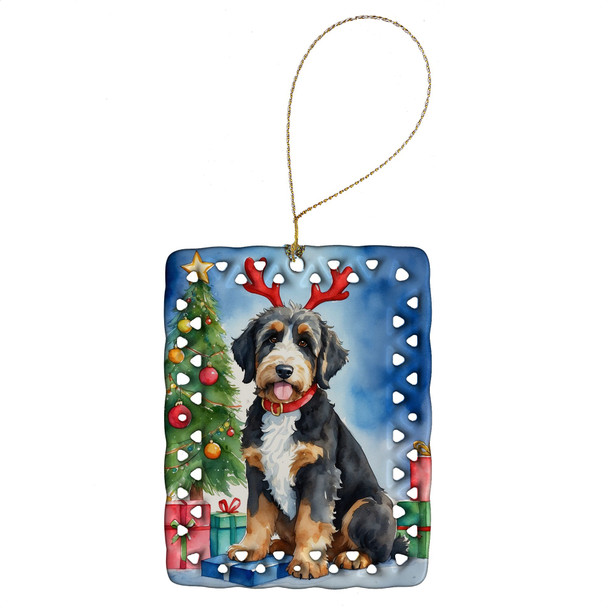 Bernedoodle Christmas Reindeer Porcelain Ornament product image at NuMercy