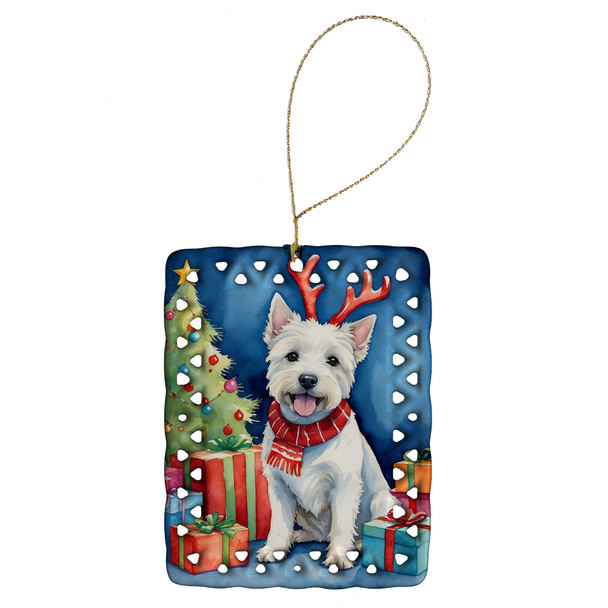 Westie Christmas Reindeer Porcelain Ornament product image at NuMercy