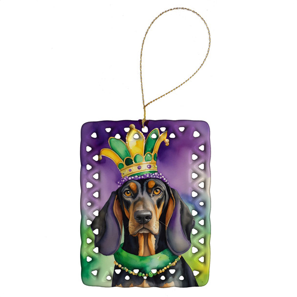 Black and Tan Coonhound King of Mardi Gras Porcelain Christmas Ornament product image at NuMercy