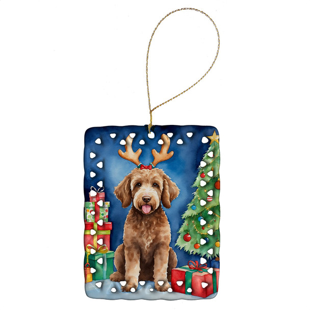 Labradoodle Christmas Reindeer Porcelain Ornament product image at NuMercy