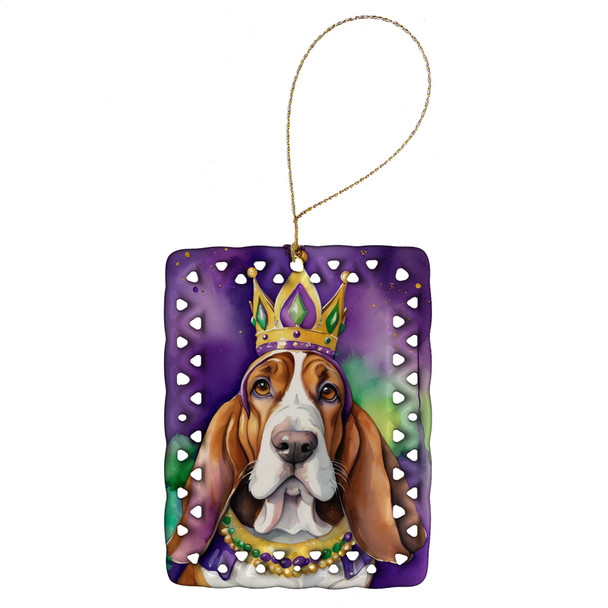 Basset Hound King of Mardi Gras Porcelain Christmas Ornament DAC4731 product image at NuMercy