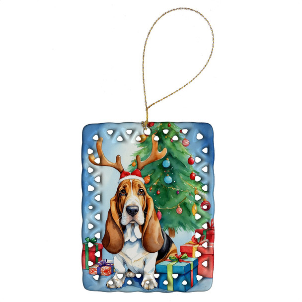 Basset Hound Christmas Reindeer Porcelain Ornament product image at NuMercy