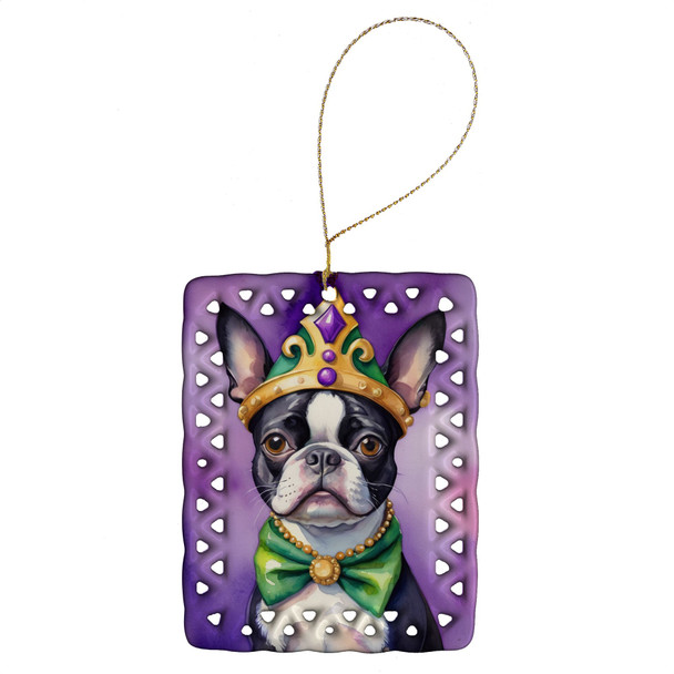 Boston Terrier King of Mardi Gras Porcelain Christmas Ornament DAC4750 product image at NuMercy