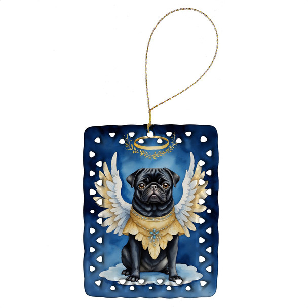 Black Pug My Angel Porcelain Christmas Ornament product image at NuMercy