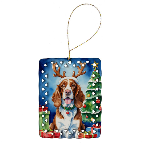 Welsh Springer Spaniel Christmas Reindeer Porcelain Ornament product image at NuMercy