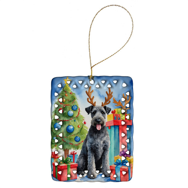 Kerry Blue Terrier Christmas Reindeer Porcelain Ornament product image at NuMercy