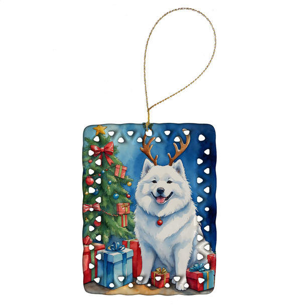 Samoyed Christmas Reindeer Porcelain Ornament product image at NuMercy