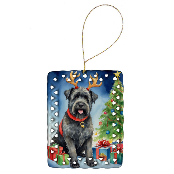 Bouvier des Flandres Christmas Reindeer Porcelain Ornament product image at NuMercy