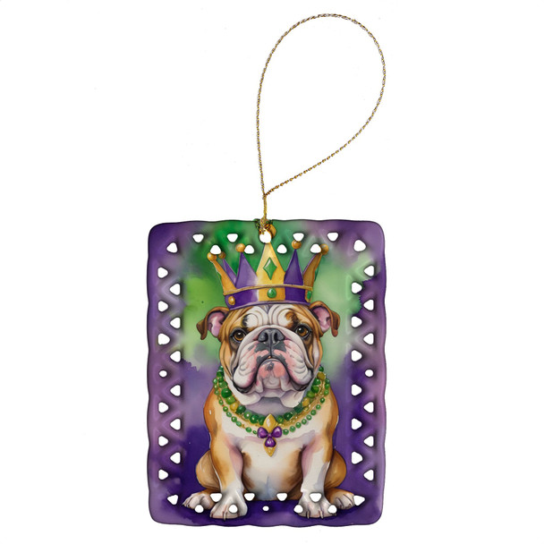 English Bulldog King of Mardi Gras Porcelain Christmas Ornament DAC4783 product image at NuMercy