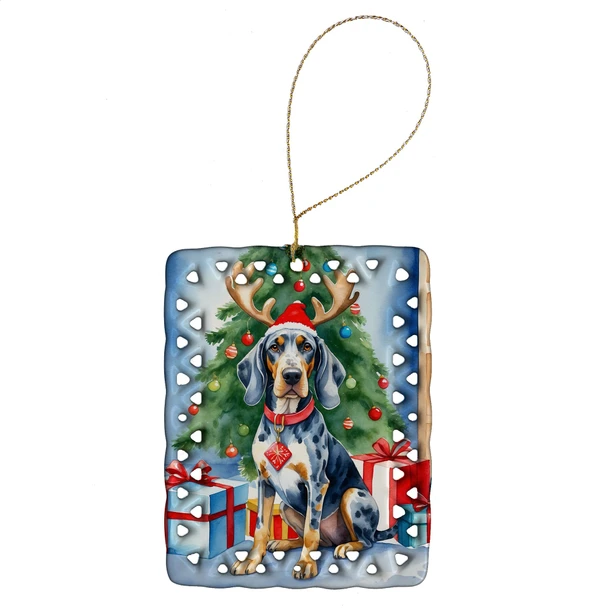 Bluetick Coonhound Christmas Reindeer Porcelain Ornament product image at NuMercy