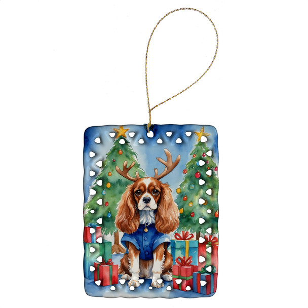 Cavalier Spaniel Christmas Reindeer Porcelain Ornament product image at NuMercy