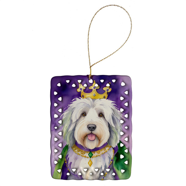 Old English Sheepdog King of Mardi Gras Porcelain Christmas Ornament product image at NuMercy