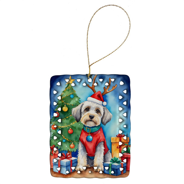 Dandie Dinmont Terrier Christmas Reindeer Porcelain Ornament product image at NuMercy