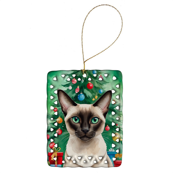 Colorpoint Shorthair Cat By the Christmas Tree Porcelain Ornament product image at NuMercy