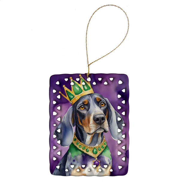 Bluetick Coonhound King of Mardi Gras Porcelain Christmas Ornament product image at 