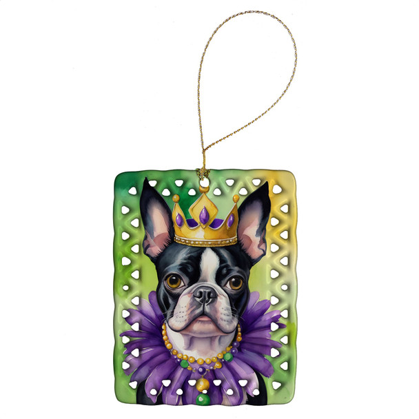 Boston Terrier King of Mardi Gras Porcelain Christmas Ornament DAC4749 product image at NuMercy