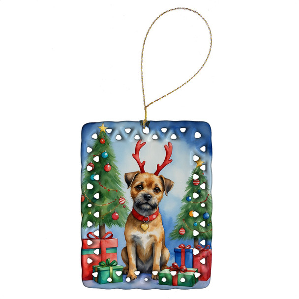 Border Terrier Christmas Reindeer Porcelain Ornament product image at NuMercy