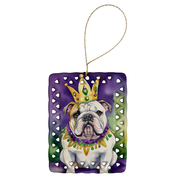 English Bulldog King of Mardi Gras Porcelain Christmas Ornament DAC4785 product image at NuMercy