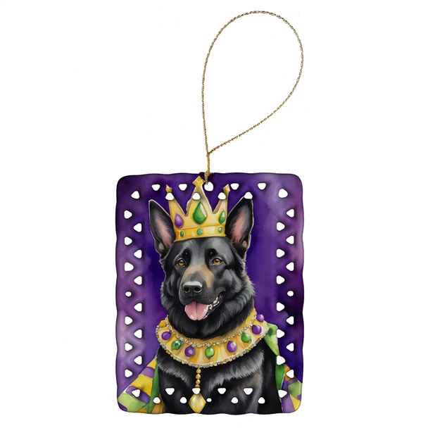 Black German Shepherd King of Mardi Gras Porcelain Christmas Ornament product image at NuMercy