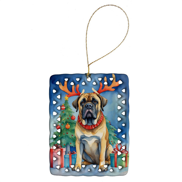 Mastiff Christmas Reindeer Porcelain Ornament product image at NuMercy