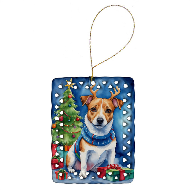 Jack Russell Terrier Christmas Reindeer Porcelain Ornament product image at NuMercy
